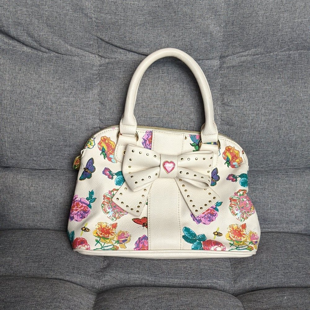 Betsey Johnson White Bow & Floral Handbag / Purse / Crossbody